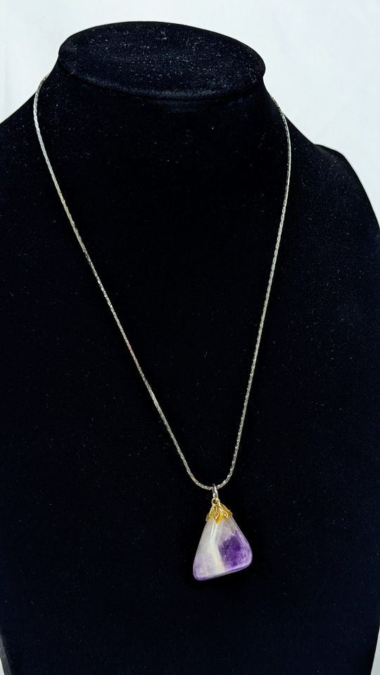 18k GP Rope Chain + Natural Tumbled Amethyst Stone Pendant / 16" Length
