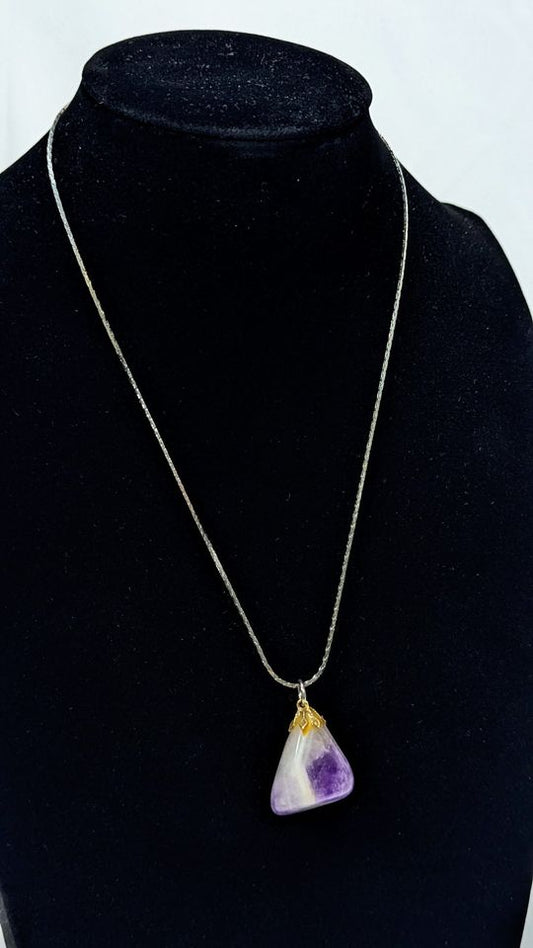 18k GP Rope Chain + Natural Tumbled Amethyst Stone Pendant / 16" Length