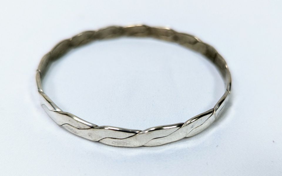 Vintage Woven Sterling Bangle 925 Bracelet / 16g - 2 5/8"