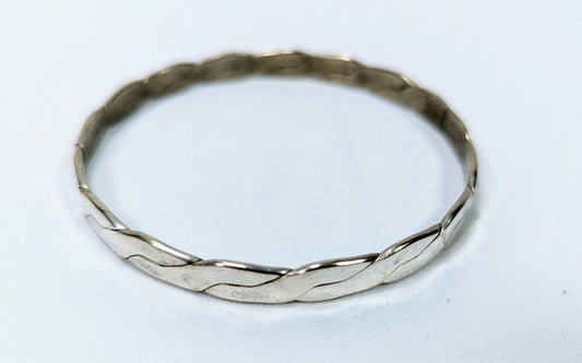 Vintage Woven Sterling Bangle 925 Bracelet / 16g - 2 5/8"