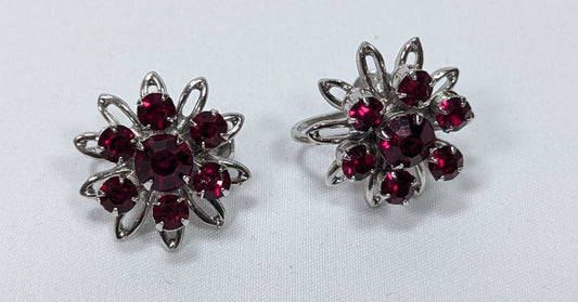 Vintage Screw-on Ruby Red Crystal Earrings