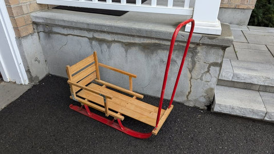 Antique Near Mint! Childrens Wood + Metal Sled Simpsons Sears Branded + Original Tax