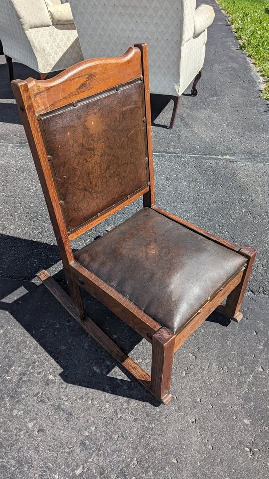 Antique Wood + Leather Nursing Rocking Chair
