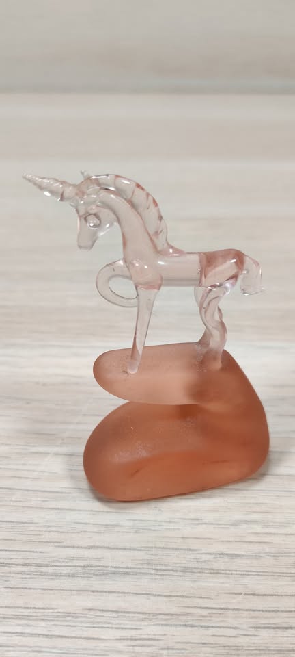 *Vintage* 3" Tall Hand Blown Pink Glass Unicorn