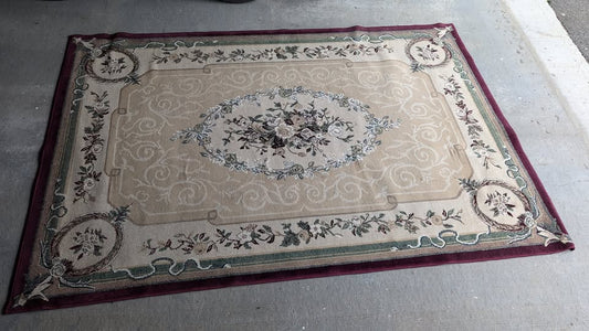 Vintage Thick Woven Traditional Woven Rug Made in Canada / 92" x 62"