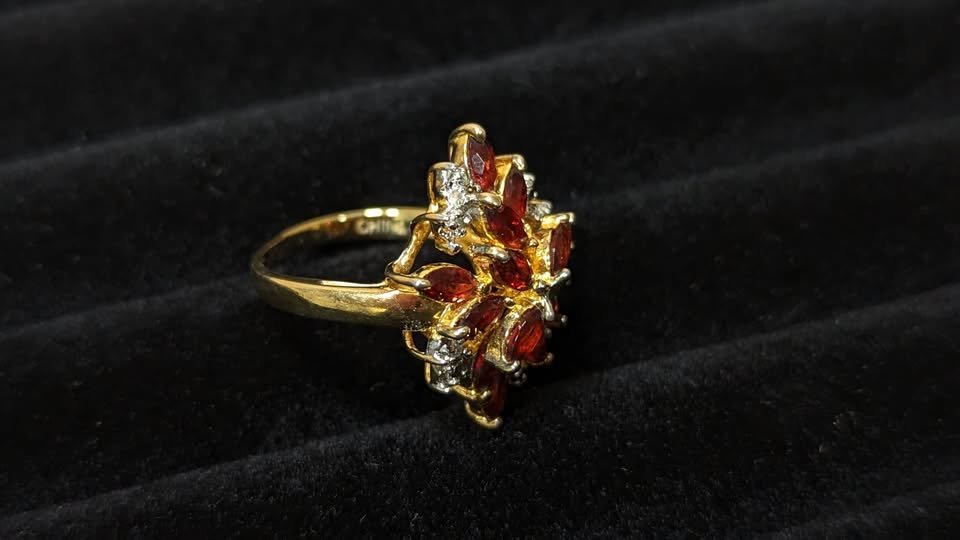 Sterling Silver 925 GP Garnett + CZ Size 6 Ring