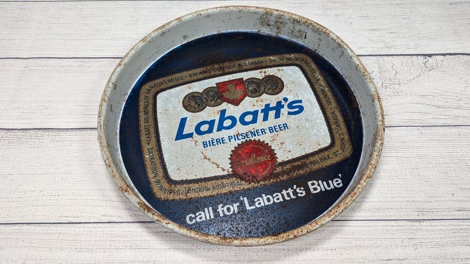 Vintage 13" Deep Dish Labatt's Call for Blue Metal Beer Tray