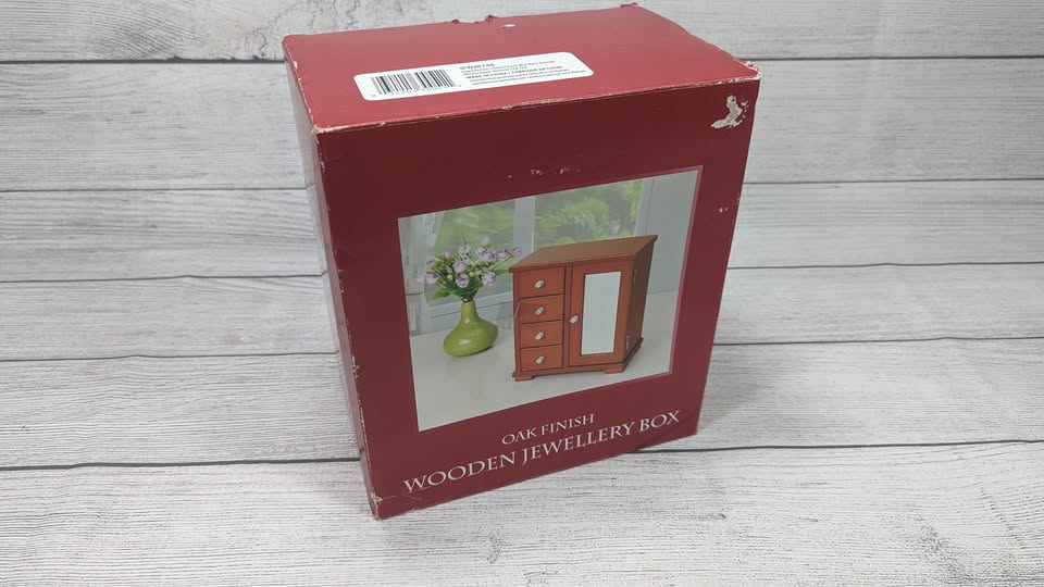 New! Oak Finish Wooden Jewellery Box