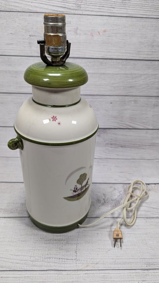Vintage 16" x 6" Porcelain Crock Style Table Lamp / Works! /