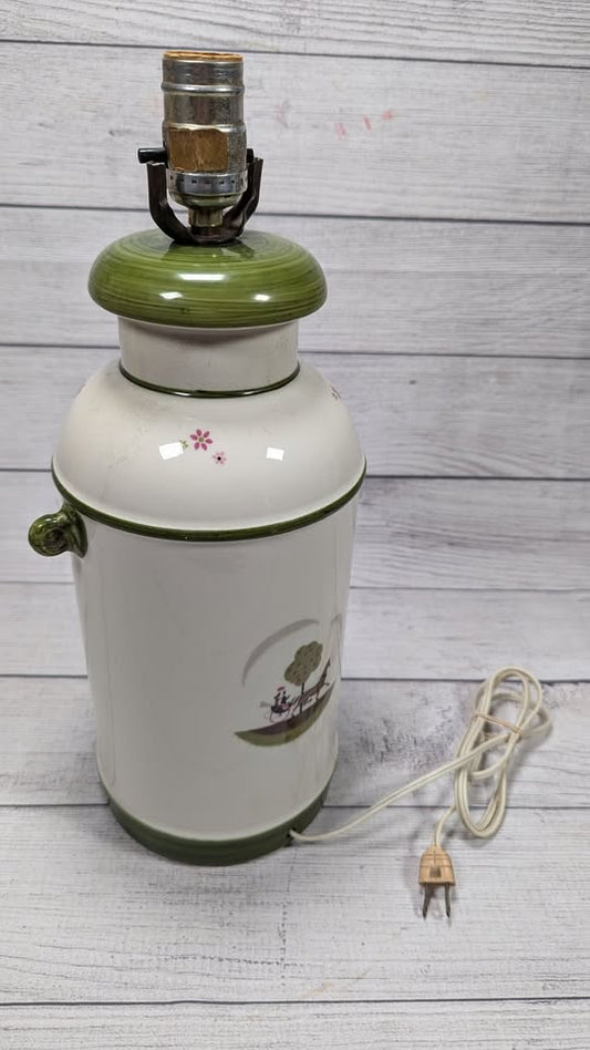 Vintage 16" x 6" Porcelain Crock Style Table Lamp / Works! /