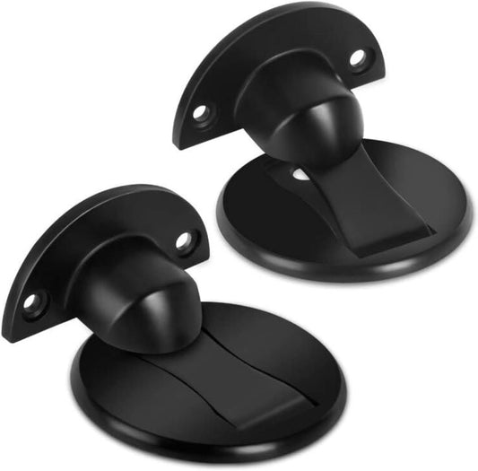 Black Magnetic Door Stopper Set Wall Mount Floor Mount With Screws And Adhesive