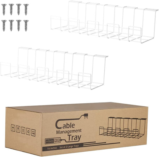 New Under Desk Cable Management Tray Wire organizer 2 Pack Metal Rack Set With Screws