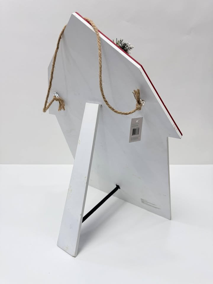 Rustic Christmas Countdown Barn Sign with Wreath and Chalkboard