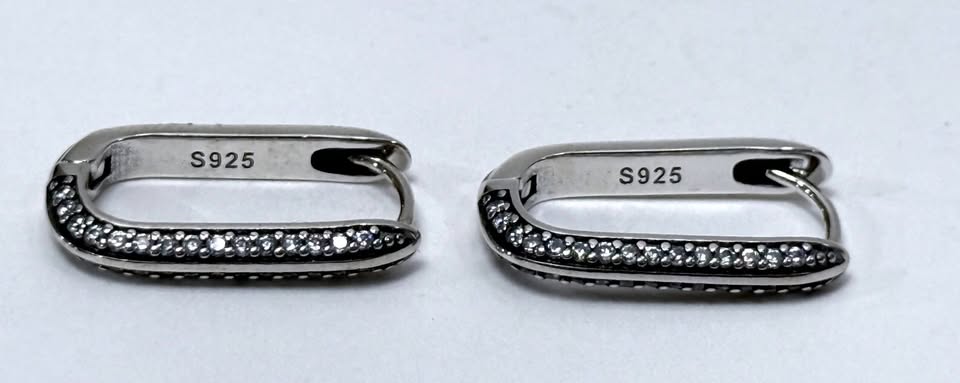 Sterling Silver S925 Earrings CZ Pave Huggie Style Oval Hoop