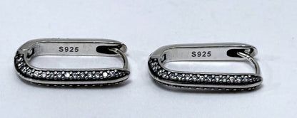 Sterling Silver S925 Earrings CZ Pave Huggie Style Oval Hoop
