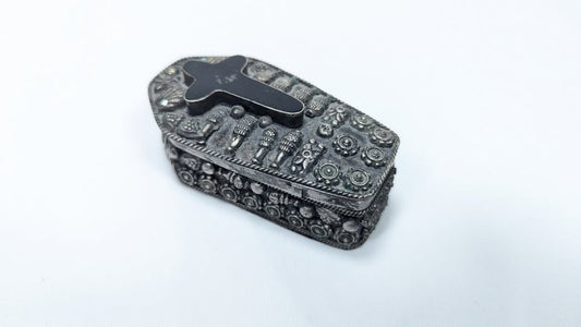 RARE Antique Silver Plated Trinket Coffin Box + Velvet Interior