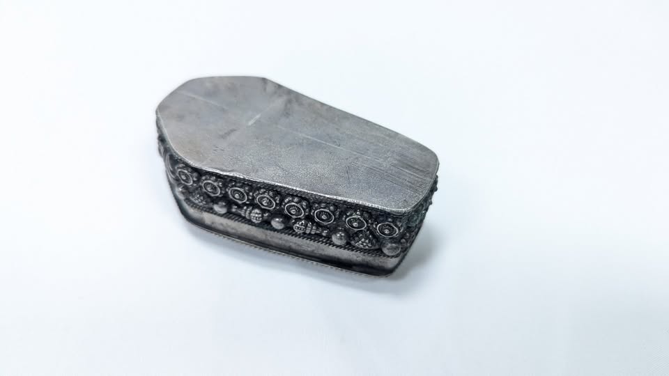 RARE Antique Silver Plated Trinket Coffin Box + Velvet Interior