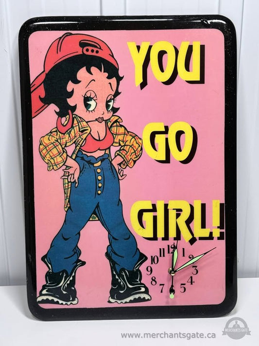 Vintage Betty Boop “You Go Girl!” Wall Clock Sign – Large 90s Retro Decor
