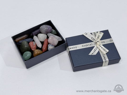 Crystal Stone Set Assorted Polished Gemstones in Gift Box Display