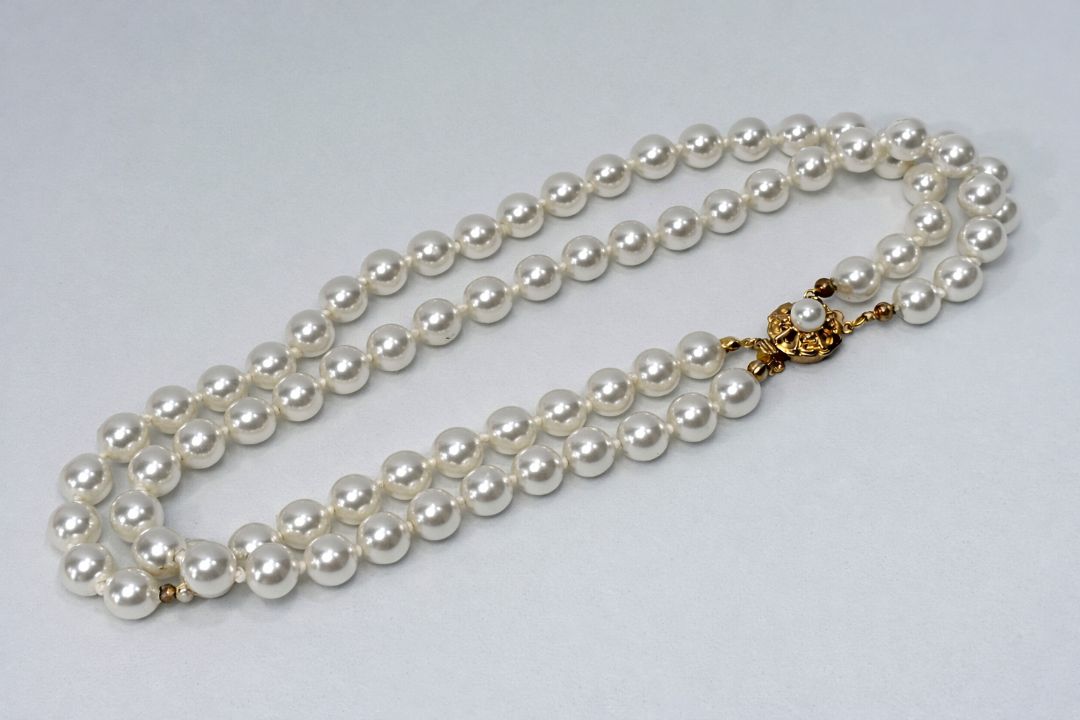 Double Strand Faux Pearl Necklace with Decorative Gold-Tone Clasp