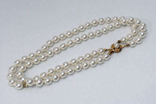 Double Strand Faux Pearl Necklace with Decorative Gold-Tone Clasp