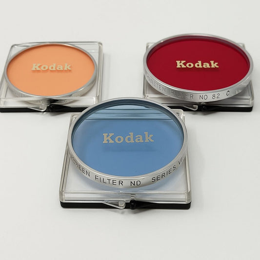 Lot of 3 Kodak Series VII Filters With Clear Cases Red Peach Blue Wratten Filters USA Made 1950s