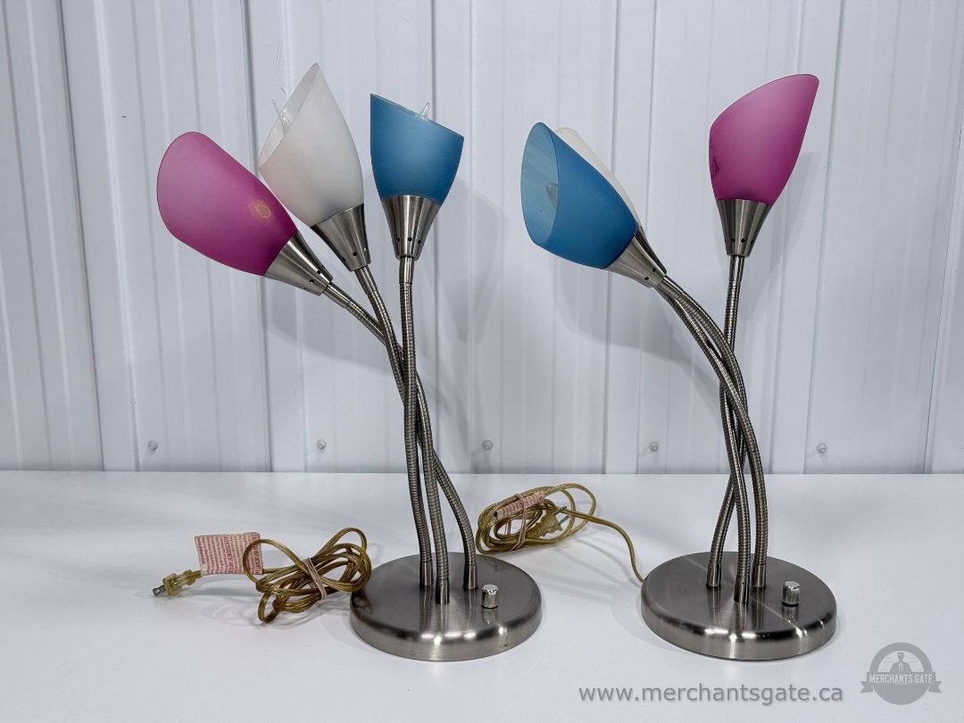 Modern Multi Head Table Lamps Set of 2 with Colored Shades Flexible Arms