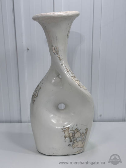 Large Distressed White Ceramic Floor Vase Decorative 25" Tall Heavy
