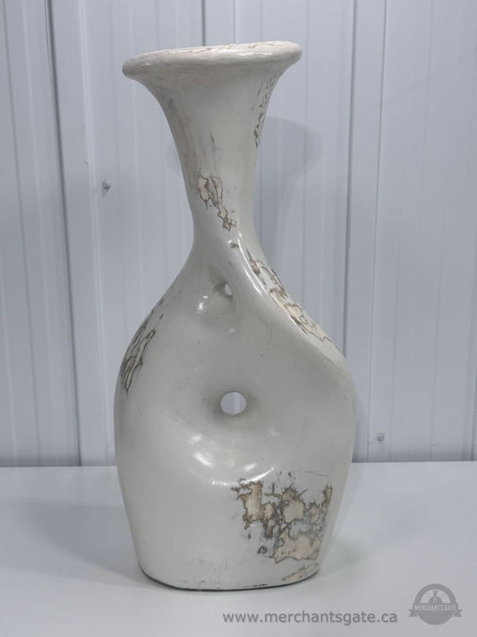 Large Distressed White Ceramic Floor Vase Decorative 25" Tall Heavy