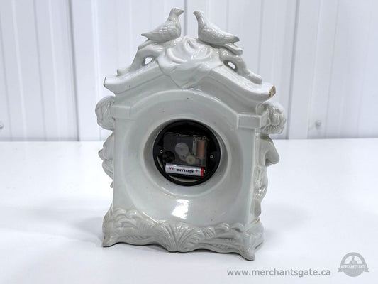 Vintage Style Porcelain Mantel Clock Cherubs Doves White Gold Decorative Quartz
