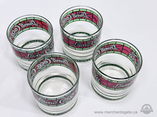 Vintage Coca Cola Stained Glass Style Whiskey Glasses Set of 4 Coke Bar Tumblers
