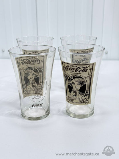 Vintage Coca Cola Flare Glass Reproduction Turn of the Century Design Drinking Glasses Set of 4