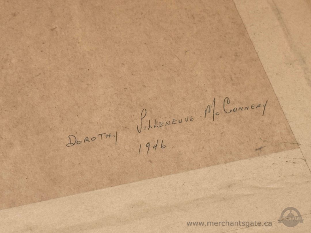 Vintage 1946 Framed Needlepoint Landscape Artwork Oval Hand Stitched