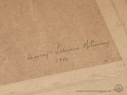 Vintage 1946 Framed Needlepoint Landscape Artwork Oval Hand Stitched