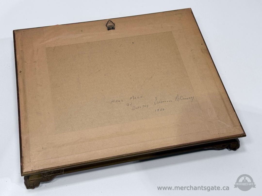 Vintage 1946 Framed Needlepoint Windmill Landscape Hand Stitched Artwork