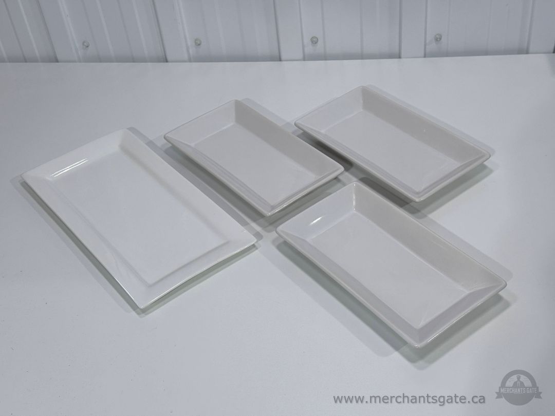 Set of 4 White Rectangular Serving Platters
