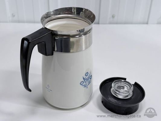 Corning Ware 6 Cup Coffee Carafe Blue Cornflower Pattern Glass with Lid