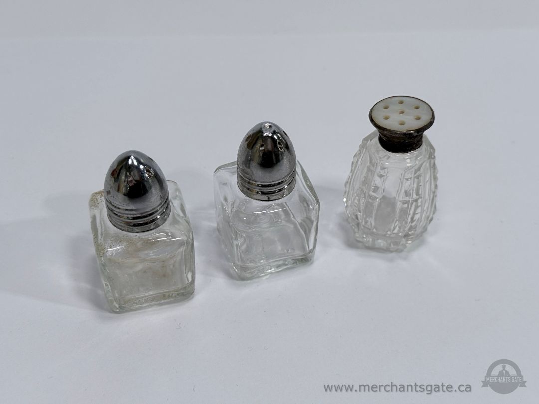 Set of 3 Vintage Glass Salt and Pepper Shakers Mixed Designs 2"