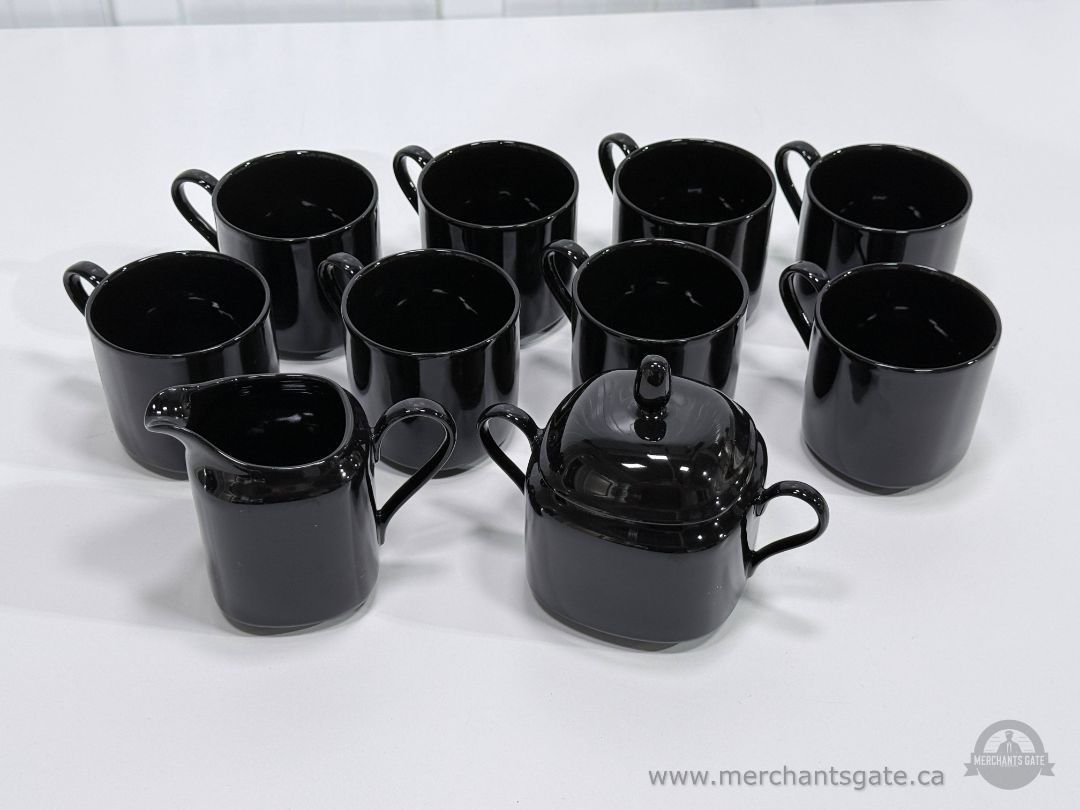 Mikasa Black Coffee Set 10 Pieces Mugs Creamer Sugar Bowl Japan