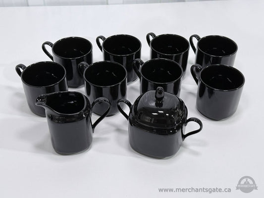 Mikasa Black Coffee Set 10 Pieces Mugs Creamer Sugar Bowl Japan