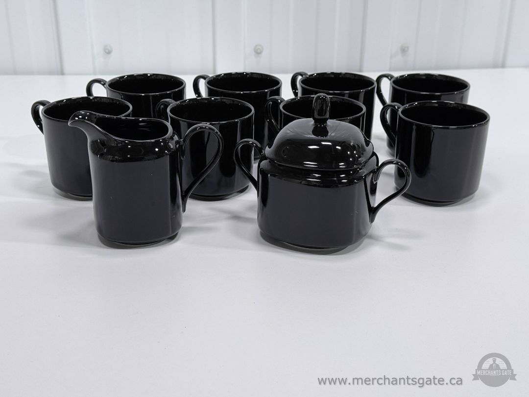 Mikasa Black Coffee Set 10 Pieces Mugs Creamer Sugar Bowl Japan