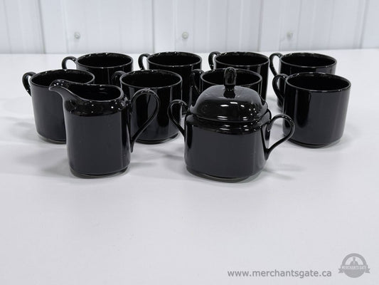 Mikasa Black Coffee Set 10 Pieces Mugs Creamer Sugar Bowl Japan