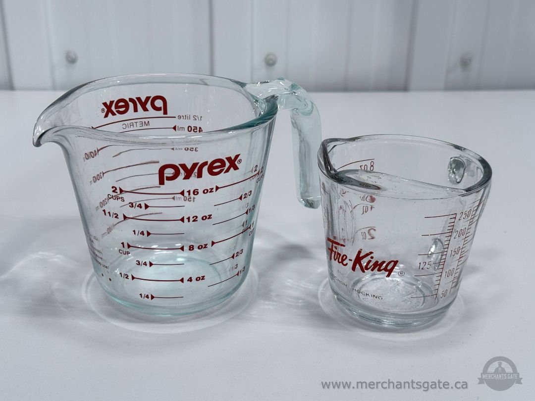 Pyrex 2 Cup Glass Measuring Cup and Fire King 1 Cup Glass Measuring Cup