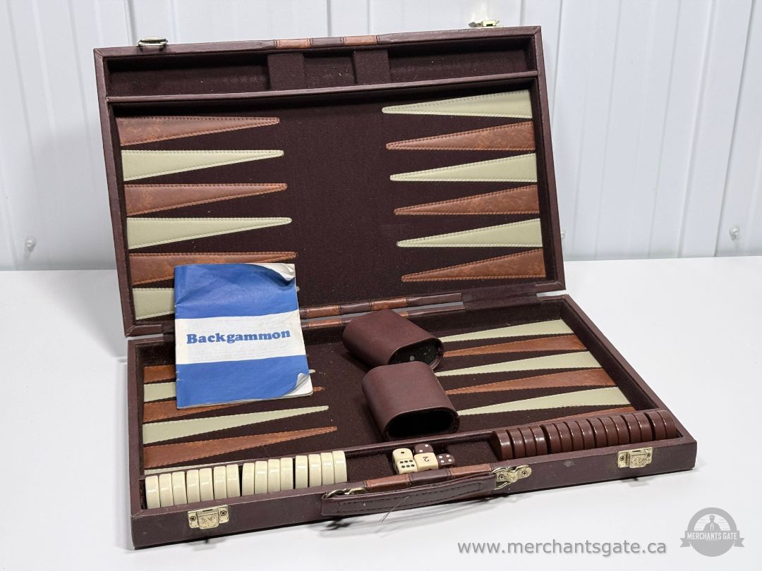 Vintage Leather Backgammon Set with Case – Complete Travel Game