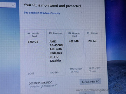 HP Pavilion g6 Laptop AMD A8 6GB RAM 700GB Windows 10 with Charger