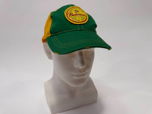 Vintage Budweiser Snapback Hat – Green & Yellow Trucker Style
