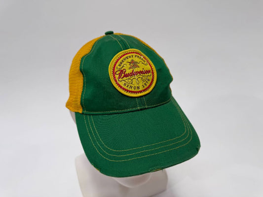 Vintage Budweiser Snapback Hat – Green & Yellow Trucker Style