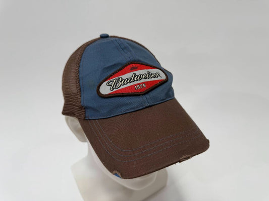 Vintage Budweiser Snapback Hat – Blue & Brown Trucker Style