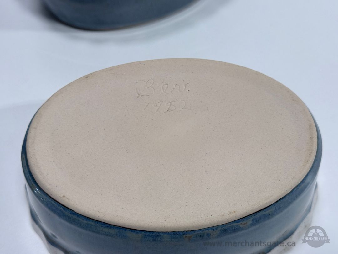 Set of 4 Speckled Stoneware Oval Baking Dishes Blue Glaze Ceramic Ramekins