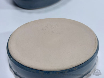 Set of 4 Speckled Stoneware Oval Baking Dishes Blue Glaze Ceramic Ramekins